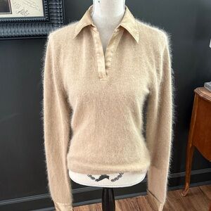 Mossimo Tan Beige Rabbit and Wool blend Sweater with Satin Collar and cuffs